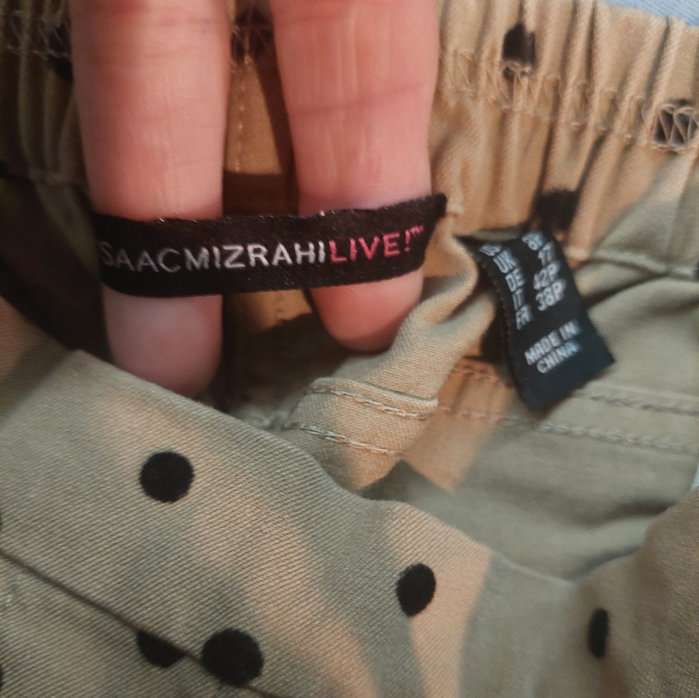 Isaac Mizrahi Tan Pants with Black Polka Dots